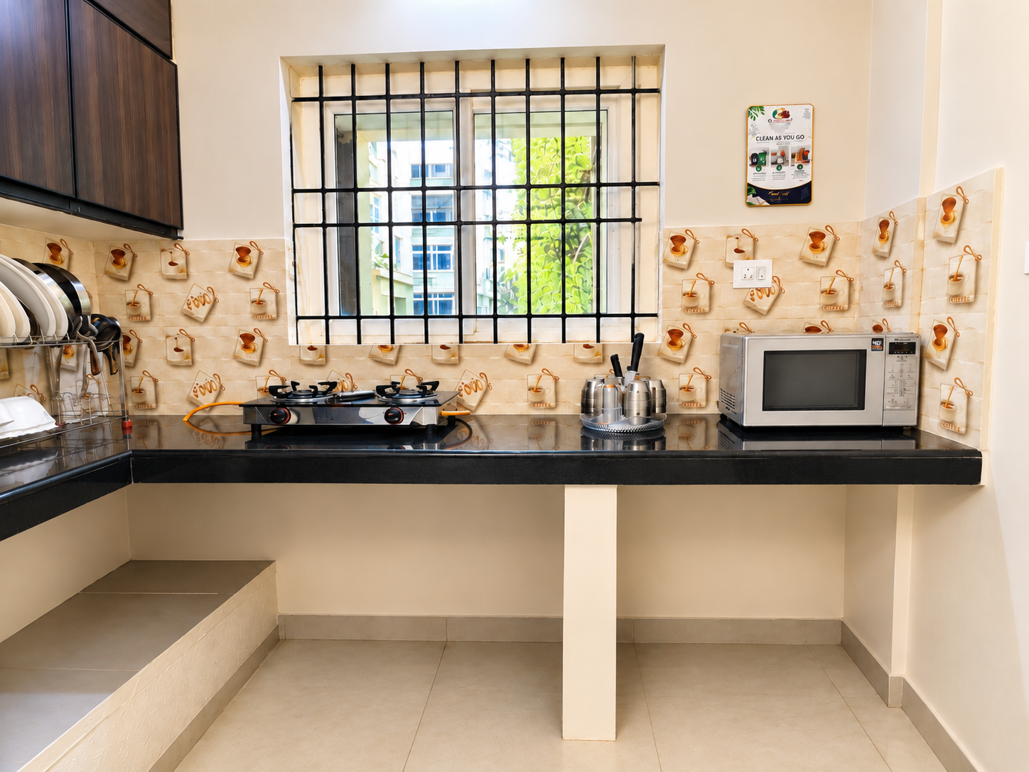 Kitchen counter and cooking facilities